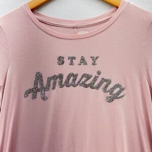Old Navy Girls Size XL 14 Pink Glitter Stay Amazing Graphic‎ Long Sleeve Top